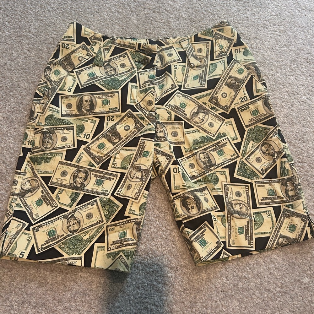 Loudmouth Green and Black Bermuda Shorts with dollar bills